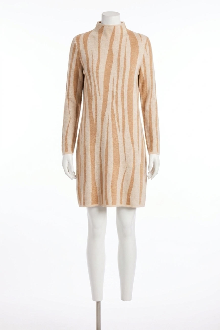 NEW TRIBAL fannie funnel neck jacquard mini sweater dress in beige